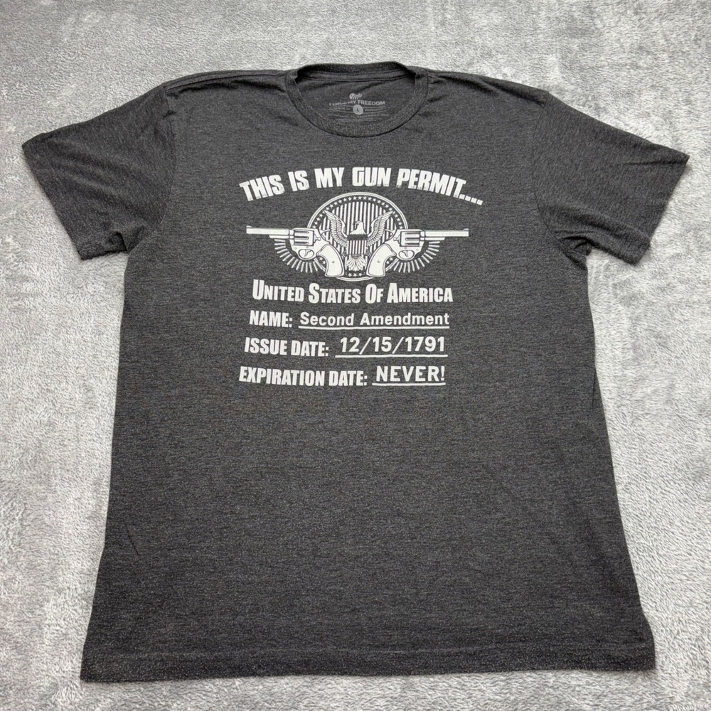 I Love My Freedom Mens Second Amendment Gun Permit T-Shirt Gray Large L‎